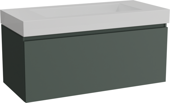 Balmani Sfera hängendes Möbelstück Set: 120 x 55 cm, Forest, mit Modus Einzelwaschtisch für 2 Armaturenlöcher, Solid Surface Weiß matt