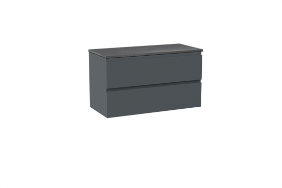 Linie Lado meuble salle de bains suspendu 100 x 46 cm bleu anthracite avec Lado tablette simple ou double en mélaminé ardoise gris