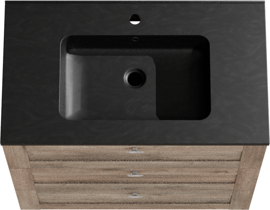 Linie Classo staand badkamermeubel 80 x 46 cm grijze eik met Vano enkele wastafel in composietmarmer mat zwart