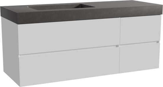 Storke Edge meuble salle de bains suspendu 140 x 52 cm blanc brillant avec Scuro High plan vasque asymétrique à gauche en quartz noir mat