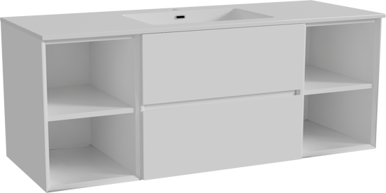 Storke Edge zwevend badmeubel 135 x 52 cm hoogglans wit met Diva enkele wastafel in composietmarmer hoogglans wit