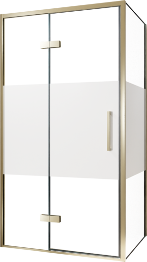 Balmani Senses Design Eckdusche: Drehtür (Links) mit fixierte Seitenwand, 100 x 100 cm, Klarglas mit mattiertem Streifen, Profil Brushed Champagner Gold, inklusive Coating