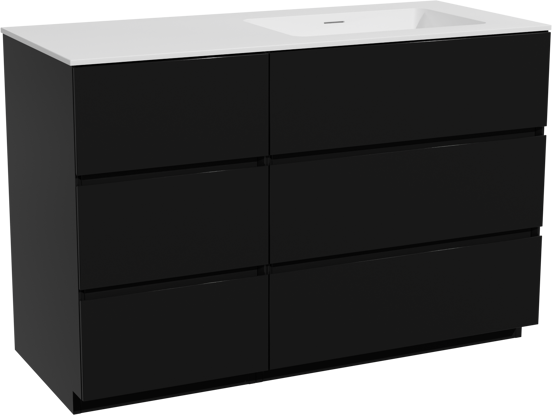 Storke Edge meuble salle de bains à poser 120 x 52 cm noir mat avec Mata plan vasque asymétrique à droite en solid surface blanc mat