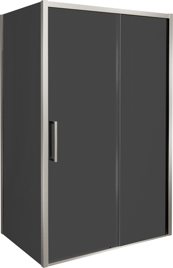 Balmani Senses Design douchecabine met rechtse schuifdeur en vaste zijwand, 120 x 90 cm, Rookglas, Brushed CoolMetal profielen