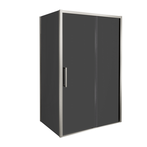 Balmani Senses Design douchecabine met rechtse schuifdeur en vaste zijwand, 140 x 100 cm, Rookglas, Brushed CoolMetal profielen