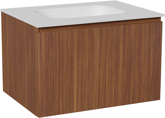 Balmani Sfera hängendes Möbelstück Set: 75 x 55 cm, Amerikanischer Nussbaum, mit Tablo Arcato Einzelwaschtisch, Solid Surface Weiß matt