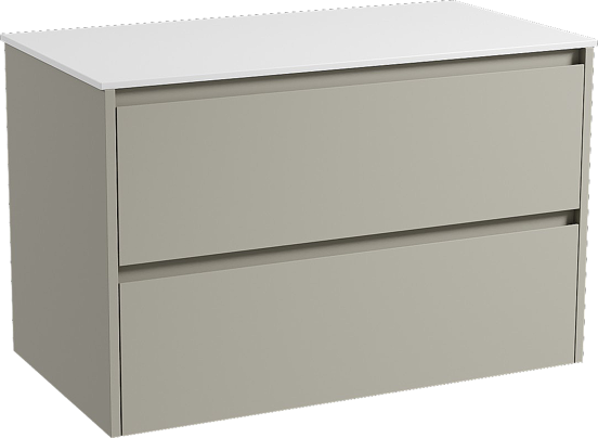 Storke Seda hängendes Möbelstück Set: 95 x 52 cm, Seidengrau, mit Tavola Einzel Waschtischplatte, Solid Surface Weiß matt