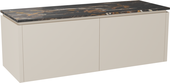 Balmani Eclips hängendes Möbelstück Set: 150 x 55 cm, Sandbeige, mit Stretto Einzel- oder Doppel Waschtischplatte Portoro Gold Marmor
