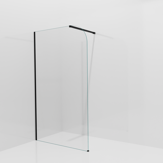 Balmani Modular douche à l'italienne: 120 x 200 cm, Verre transparent arrondi, avec coating, Profil Noir mat