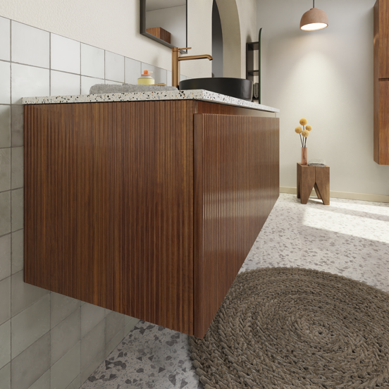 Storke Ribs meuble sous-lavabo suspendu 120 x 52 cm noyer 2 tiroirs