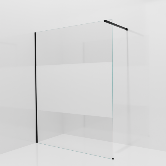 Balmani Modular douche à l'italienne: 160 x 200 cm, Verre transparent avec bande matte, avec coating, Profil Noir mat