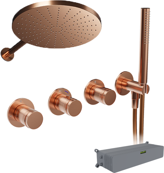 Blaufoss Pavilion robinet thermostatique Set de douche pluie encastré avec douche de tête Ø30cm brushed rosegold