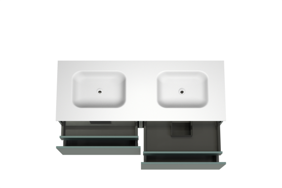 Balmani Sfera meuble salle de bains suspendu 150 x 55 cm forest avec Tablo Arcato double vasque en solid surface blanc mat