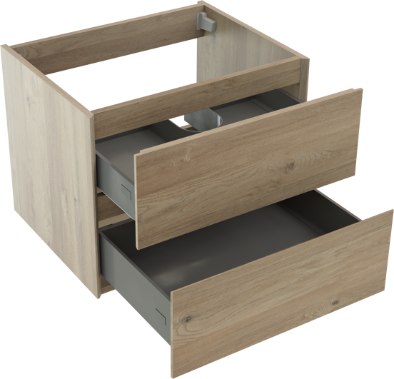 Storke Edge zwevende wastafelonderkast 65 x 52 cm ruw eiken 2 lades