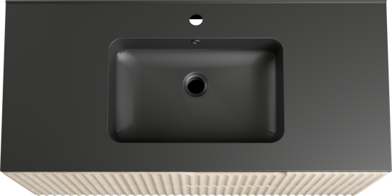 Linie Ribbo meuble salle de bains suspendu 100 x 46 cm chêne clair avec Vano plan simple en marbre composite noir mat, Nervure circulaire symétrique verticale