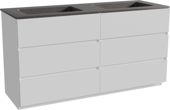 Storke Edge staand badmeubel 150 x 52 cm mat wit met Scuro dubbele wastafel in kwarts mat zwart