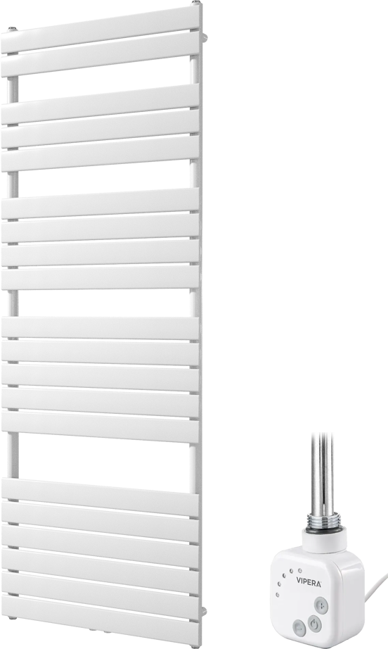 Vipera Vulcan enkele handdoekradiator 70 x 190 cm elektrische verwarming glanzend wit zij- en middenaansluiting 1200W, weerstand inbegrepen