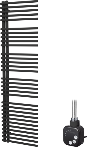 Vipera Nevada enkele handdoekradiator 50 x 180 cm elektrische verwarming mat zwart middenaansluiting 734W, weerstand inbegrepen