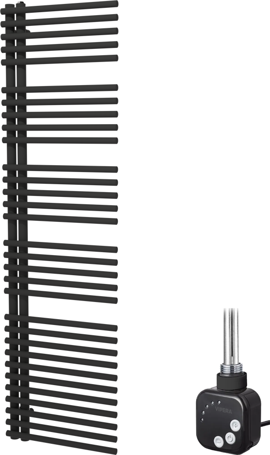 Vipera Nevada enkele handdoekradiator 50 x 180 cm elektrische verwarming mat zwart middenaansluiting 734W, weerstand inbegrepen