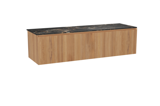 Balmani Idra hängendes Möbelstück Set: 180 x 55 cm, Teak, mit Stretto Einzel- oder Doppel Waschtischplatte, Marmor Portoro Gold