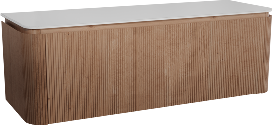 Balmani Moon meuble salle de bains suspendu 160 x 55 cm chêne naturel avec Moon tablette simple ou double en solid surface blanc mat, Nervure droite symétrique verticale