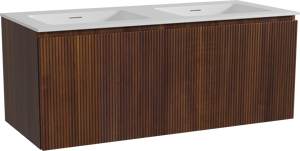 Storke Ribs hängendes Möbelstück Set: 120 x 52 cm, Nussbaum, mit Mata Doppelwaschtisch, Solid Surface, Weiß matt, Vertikale symmetrische gerade Rippe