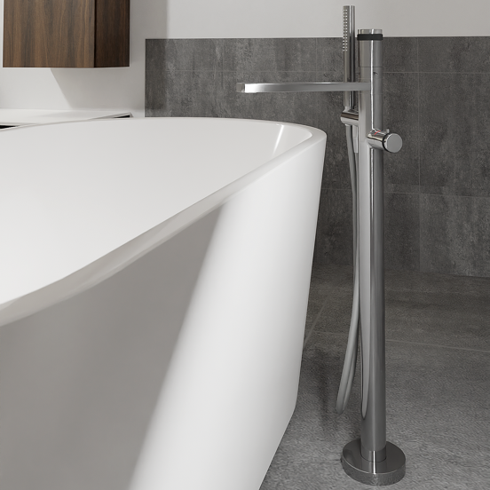 Blaufoss Sonic Thermostat freistehende Badewannenarmatur: Chrom glänzend, mit Brausekopf