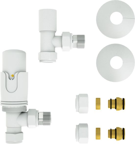 Vipera Torci thermostatische radiatorkraan 90° haakse aansluiting mat wit