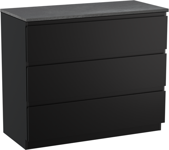 Linie Lado staand badmeubel 100 x 46 cm mat zwart met Lado enkel of dubbel wastafelblad in melamine grijze leisteen