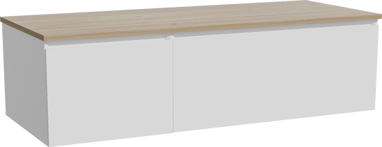Storke Edge zwevend badkamermeubel 130 x 52 cm mat wit met Panton enkel of dubbel tablet in melamine ruwe eik