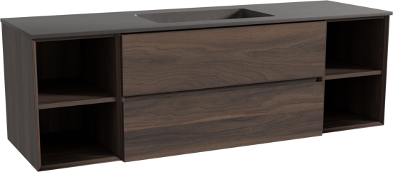 Storke Edge hängendes Möbelstück Set: 165 x 52 cm, Nussbaum, mit Scuro Einzelwaschtisch, Quarz Schwarz matt