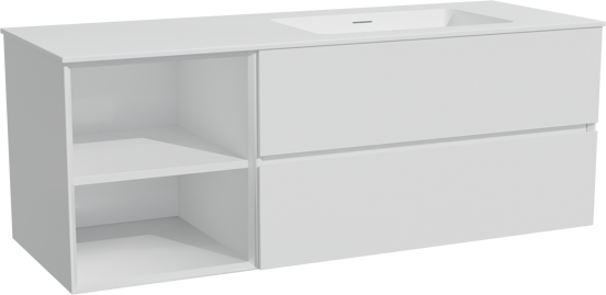 Storke Edge meuble salle de bains suspendu 140 x 52 cm blanc mat avec Mata plan vasque asymétrique à droite en solid surface blanc mat