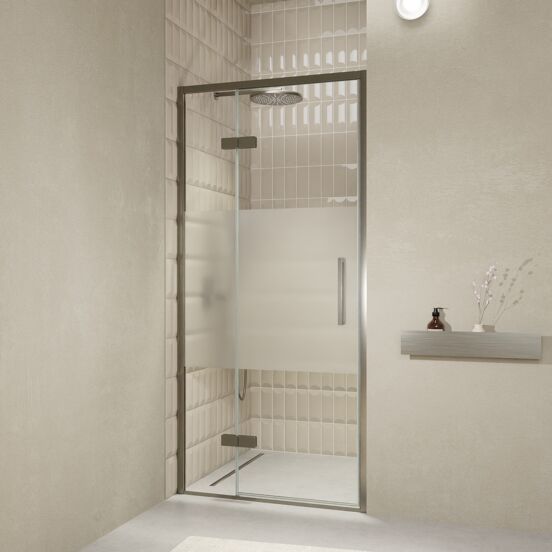 Balmani Senses Design douche draaideur links 100 cm x 210 cm Helder glas met matte strook, Brushed GunMetal profielen, met coating