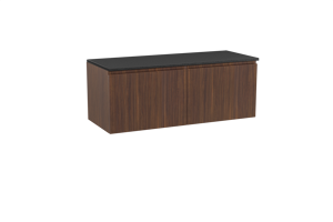 Storke Ribs zwevend badkamermeubel 130 x 52 cm notelaar met Panton enkel of dubbel tablet in gepoedercoate mdf mat zwart, Verticale symmetrische rechte ribbel