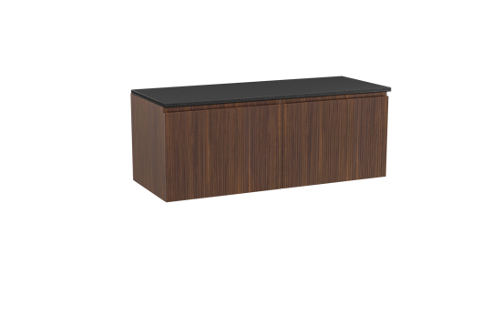 Storke Ribs zwevend badkamermeubel 130 x 52 cm notelaar met Panton enkel of dubbel tablet in gepoedercoate mdf mat zwart, Verticale symmetrische rechte ribbel