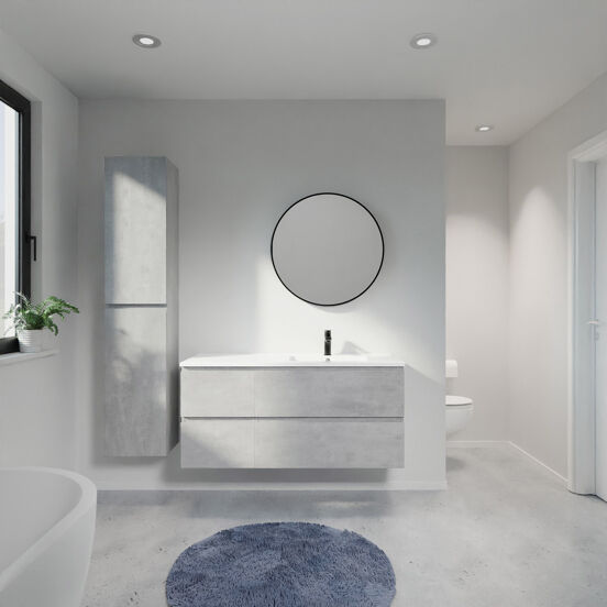 Linie Lado meuble salle de bains suspendu 120 x 46 cm béton gris foncé avec Vano vasque asymétrique droite en marbre composite blanc brillant