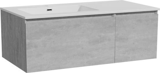 Storke Edge meuble salle de bains suspendu 100 x 52 cm béton gris foncé avec Diva plan vasque asymétrique à gauche en marbre composite blanc brillant