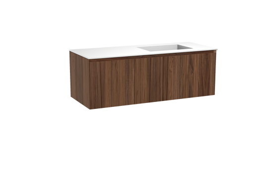 Balmani Idra hängendes Möbelstück Set: 135 x 55 cm, Nussbaum, mit Tablo Stretto Waschtisch rechts, Solid Surface Weiß matt