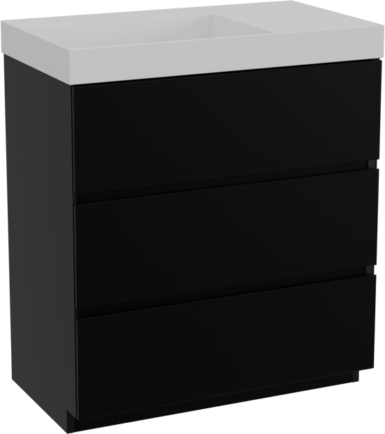Storke Edge staand badkamermeubel 80 x 46 cm mat zwart met Jura asymmetrisch linkse wastafel in solid surface mat wit