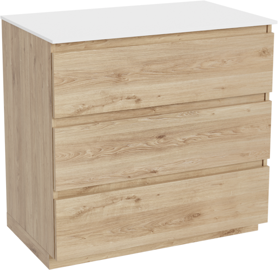 Balmani Lucida staand badkamermeubel 90 x 55 cm ruwe eik met Stretto enkel tablet in solid surface mat wit