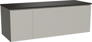 Storke Ribs meuble salle de bains suspendu 140 x 52 cm soie grise avec Panton tablette simple ou double en mdf enduit de poudre noir mat, Nervure droite symétrique verticale
