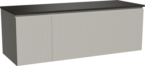 Storke Ribs meuble salle de bains suspendu 140 x 52 cm soie grise avec Panton tablette simple ou double en mdf enduit de poudre noir mat, Nervure droite symétrique verticale