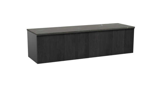 Balmani Forma meuble salle de bains suspendu 180 x 55 cm chêne noir avec Stretto tablette simple ou double en marbre pietra grey, Nervure droite symétrique verticale