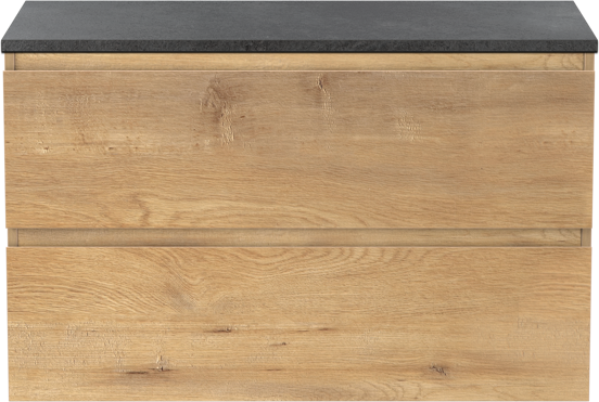 Linie Lado meuble salle de bains suspendu 90 x 46 cm chêne naturel avec Lado tablette simple en mélaminé ardoise gris