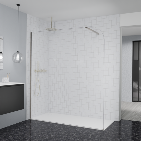 Balmani Modular inloopdouche: 180 x 200 cm, Helder glas afgerond met coating, Brushed CoolMetal profielen