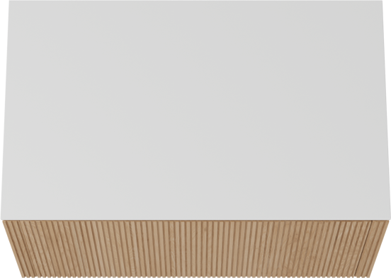 Balmani Eclips meuble salle de bains suspendu 90 x 55 cm Chêne naturelle avec Stretto tablette simple en Solid Surface blanc mat, Nervure droite symétrique verticale
