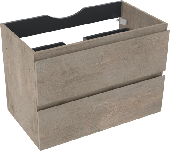 Linie Lado hängender Waschbeckenunterschrank: 80 x 46 cm, graue Eiche, 2 Schubladen