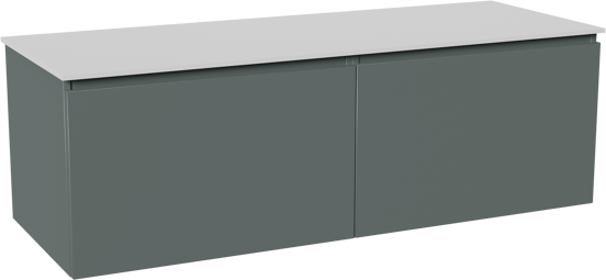 Balmani Sfera zwevend badkamermeubel 150 x 55 cm forest met Stretto enkel of dubbel tablet in solid surface mat wit