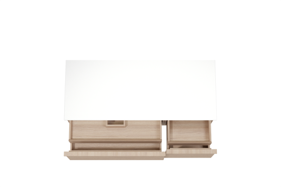Balmani Forma meuble salle de bains suspendu 135 x 55 cm chêne naturel avec Stretto tablette simple ou double en solid surface blanc mat, Nervure droite symétrique horizontale