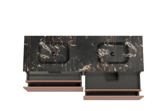 Balmani Sfera hängendes Möbelstück Set: 180 x 55 cm, Cotto, mit Tablo Arcato Doppelwaschtisch, Marmor Portoro Gold